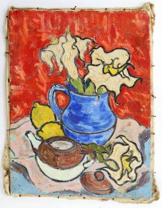 Μπλε κανάτα με κρίνα