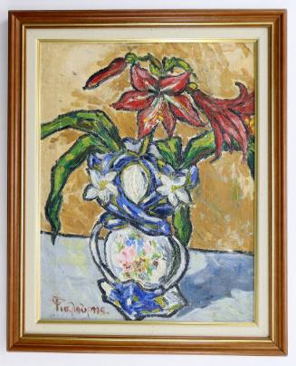 Βάζο με κόκκινα κρίνα