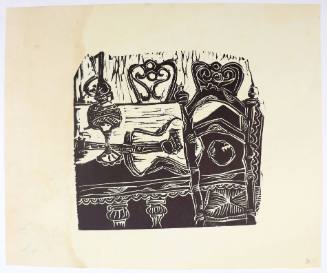 Τραπέζι με καρέκλες, λάμπα και κιθάρα