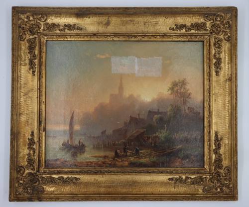 Χωριό στη Λίμνη και Βάρκα με Πανί