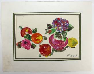 Βάζο με λουλούδια και φρούτα