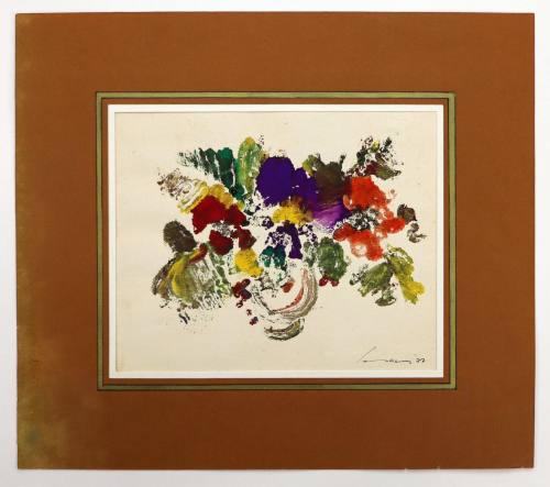 Βάζο με λουλούδια και φρούτα