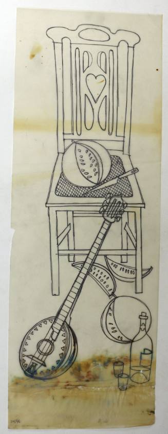 Μουσικό όργανο, φρούτα και καρέκλα