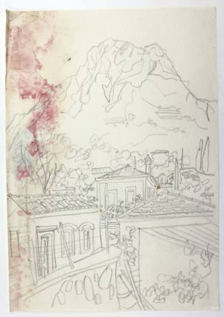 Τοπίο με βουνό και σπίτια